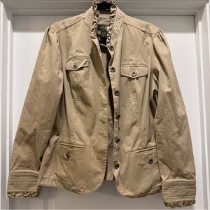 Eddie Bauer Tan Utility Jacket Woman's Tall XL Ruffle Collar Cotton Military St